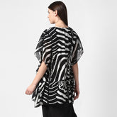 Women's Black and White Georgette Printed Open Shrug